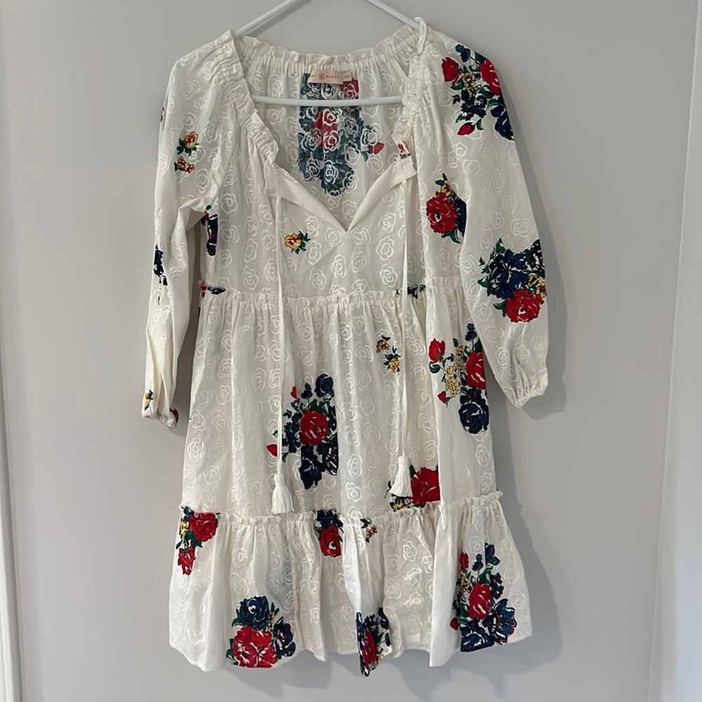 Tory Burch Embroidered English Tea Rose Flower Mini Dress - XS